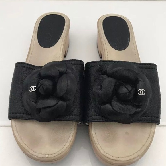 Authentic Chanel Black Camelia Clogs size 36/6 wow - Picture 2 of 8